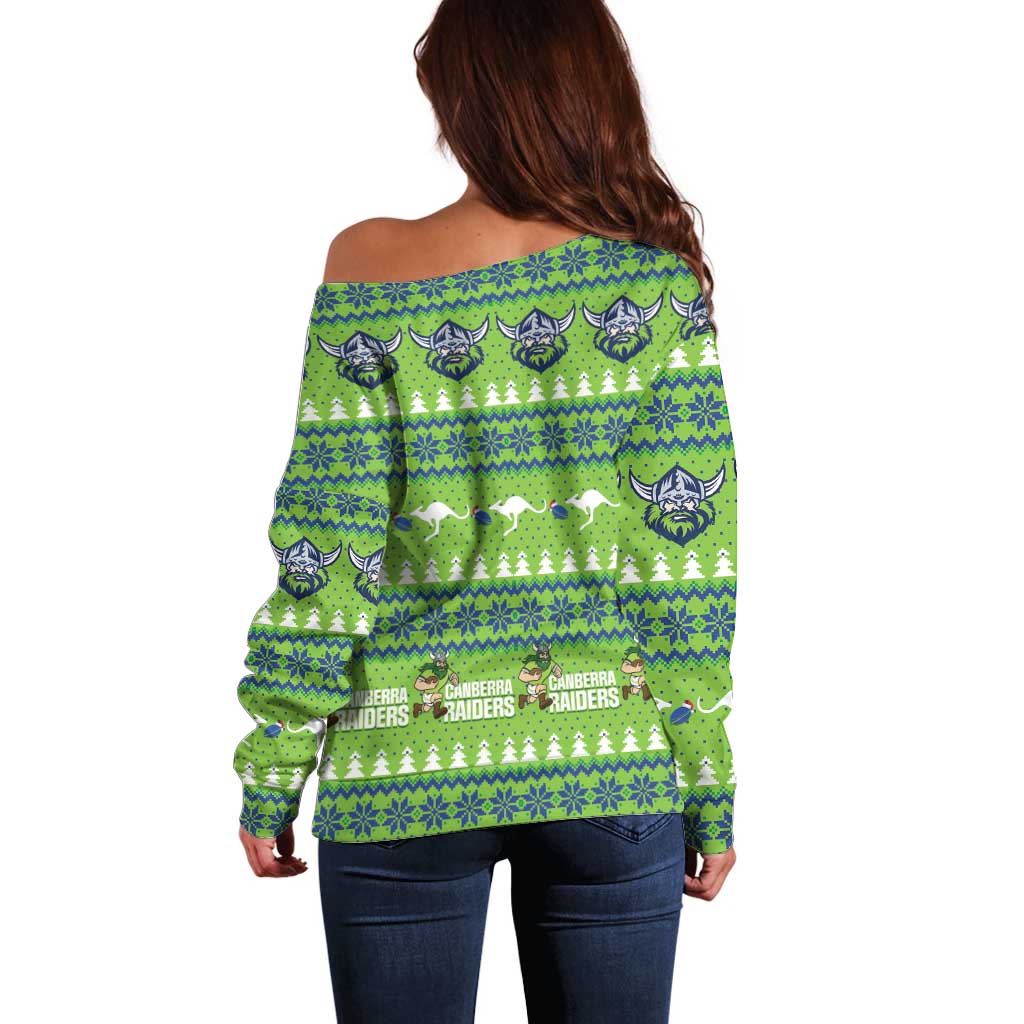 Raiders Rugby Christmas Off Shoulder Sweater Merry Xmas Canberra Cardigan Style - Aussie Hoodie
