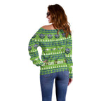 Raiders Rugby Christmas Off Shoulder Sweater Merry Xmas Canberra Cardigan Style - Aussie Hoodie