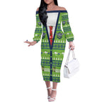 Raiders Rugby Christmas Off The Shoulder Long Sleeve Dress Merry Xmas Canberra Cardigan Style - Aussie Hoodie