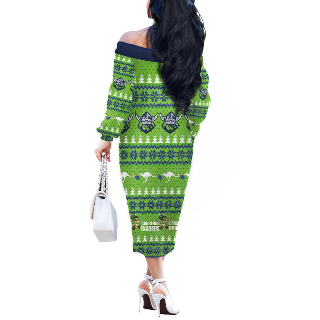 Raiders Rugby Christmas Off The Shoulder Long Sleeve Dress Merry Xmas Canberra Cardigan Style - Aussie Hoodie