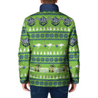 Raiders Rugby Christmas Padded Jacket Merry Xmas Canberra Cardigan Style - Aussie Hoodie