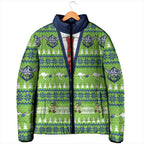 Raiders Rugby Christmas Padded Jacket Merry Xmas Canberra Cardigan Style - Aussie Hoodie