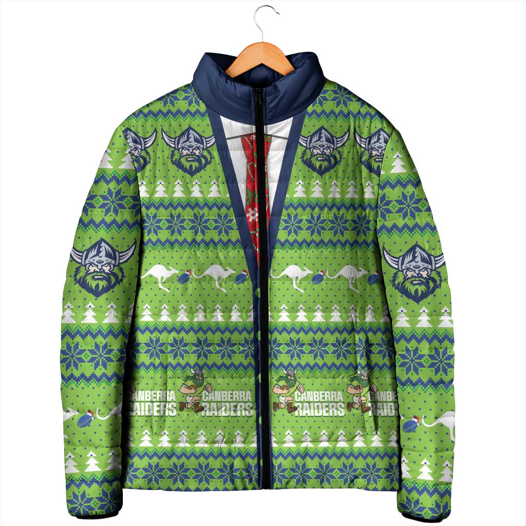 Raiders Rugby Christmas Padded Jacket Merry Xmas Canberra Cardigan Style - Aussie Hoodie