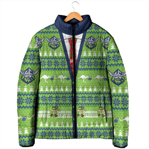 Raiders Rugby Christmas Padded Jacket Merry Xmas Canberra Cardigan Style - Aussie Hoodie