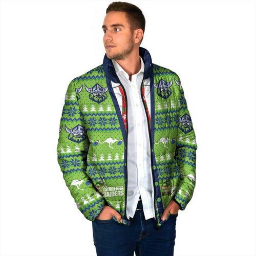 Raiders Rugby Christmas Padded Jacket Merry Xmas Canberra Cardigan Style - Aussie Hoodie