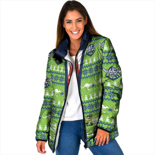 Raiders Rugby Christmas Padded Jacket Merry Xmas Canberra Cardigan Style - Aussie Hoodie