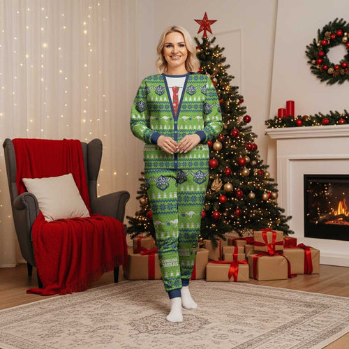 Raiders Rugby Christmas Pajama Set Merry Xmas Canberra Cardigan Style - Aussie Hoodie
