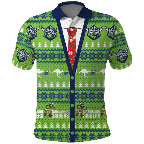 Raiders Rugby Christmas Polo Shirt Merry Xmas Canberra Cardigan Style - Aussie Hoodie