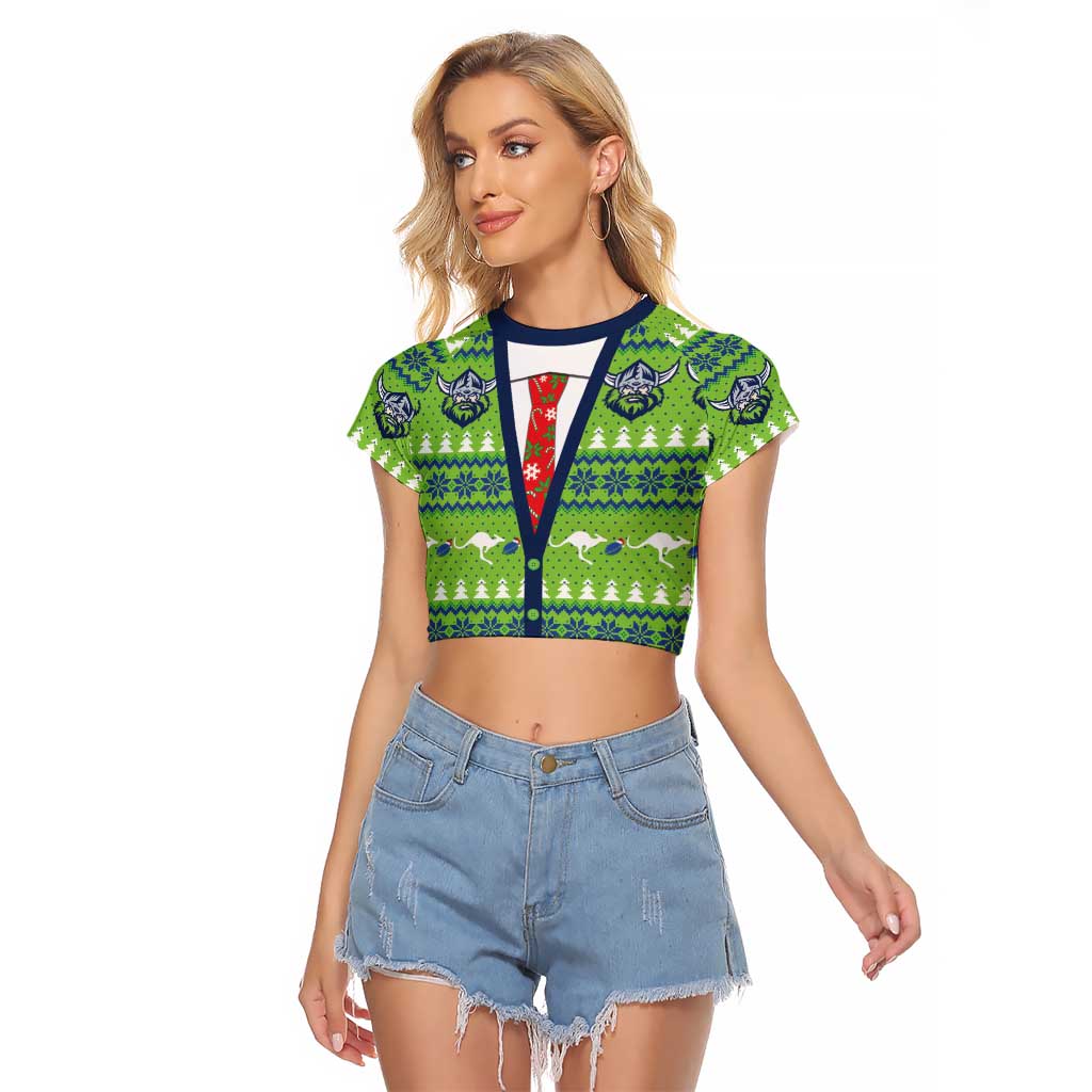 Raiders Rugby Christmas Raglan Cropped T Shirt Merry Xmas Canberra Cardigan Style - Aussie Hoodie