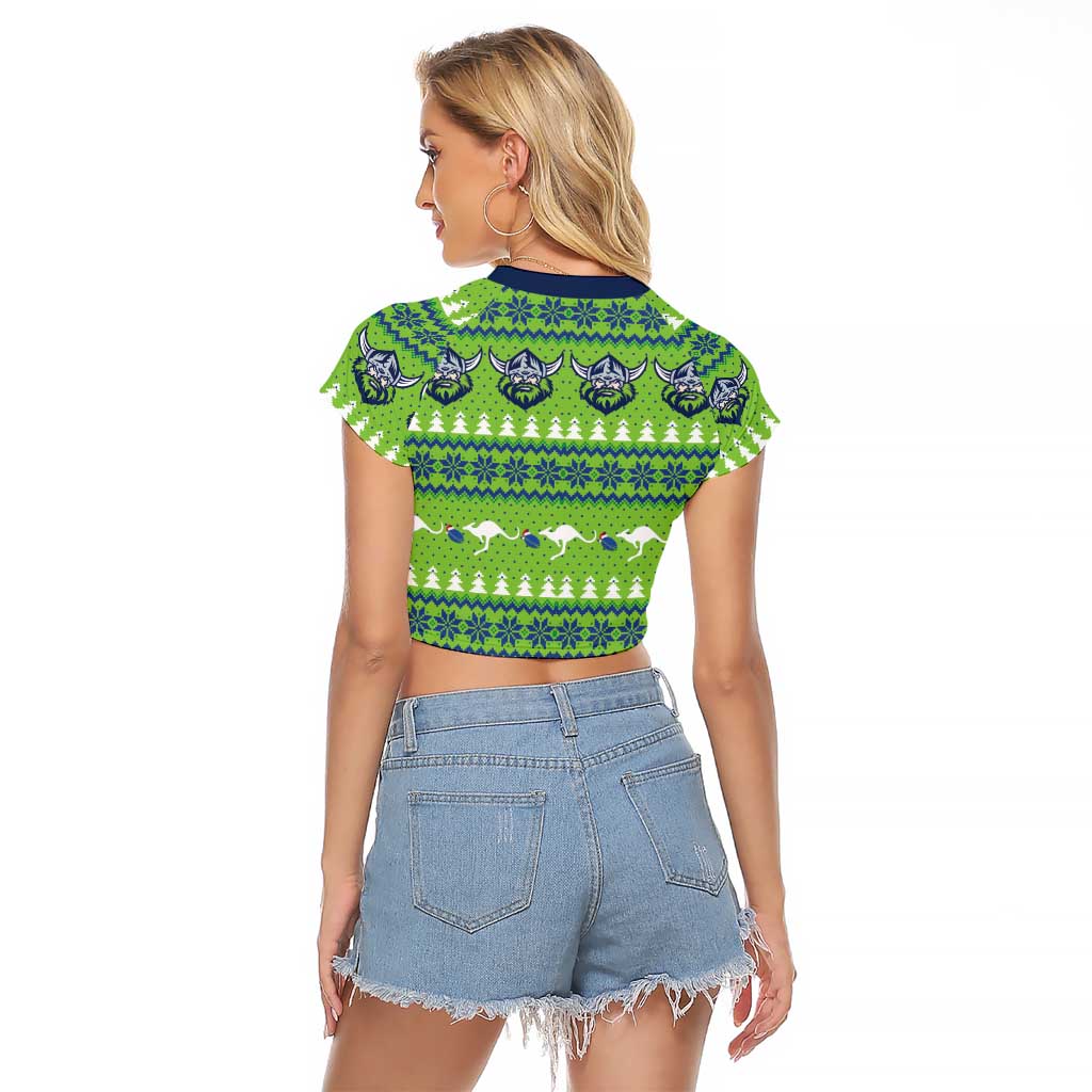 Raiders Rugby Christmas Raglan Cropped T Shirt Merry Xmas Canberra Cardigan Style - Aussie Hoodie