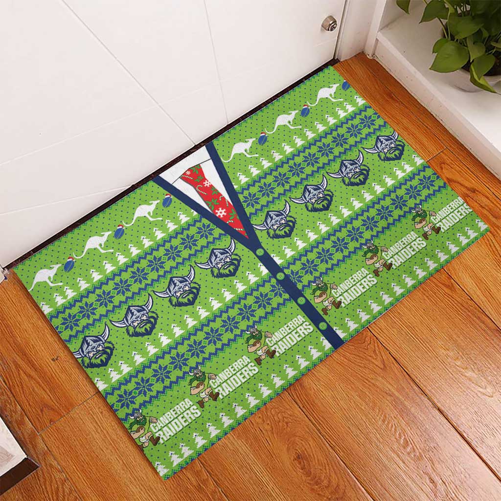 Raiders Rugby Christmas Rubber Doormat Merry Xmas Canberra Cardigan Style - Aussie Hoodie
