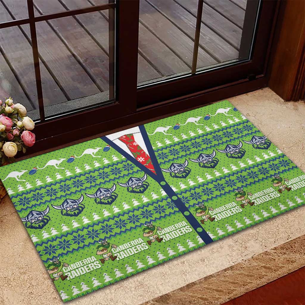 Raiders Rugby Christmas Rubber Doormat Merry Xmas Canberra Cardigan Style - Aussie Hoodie