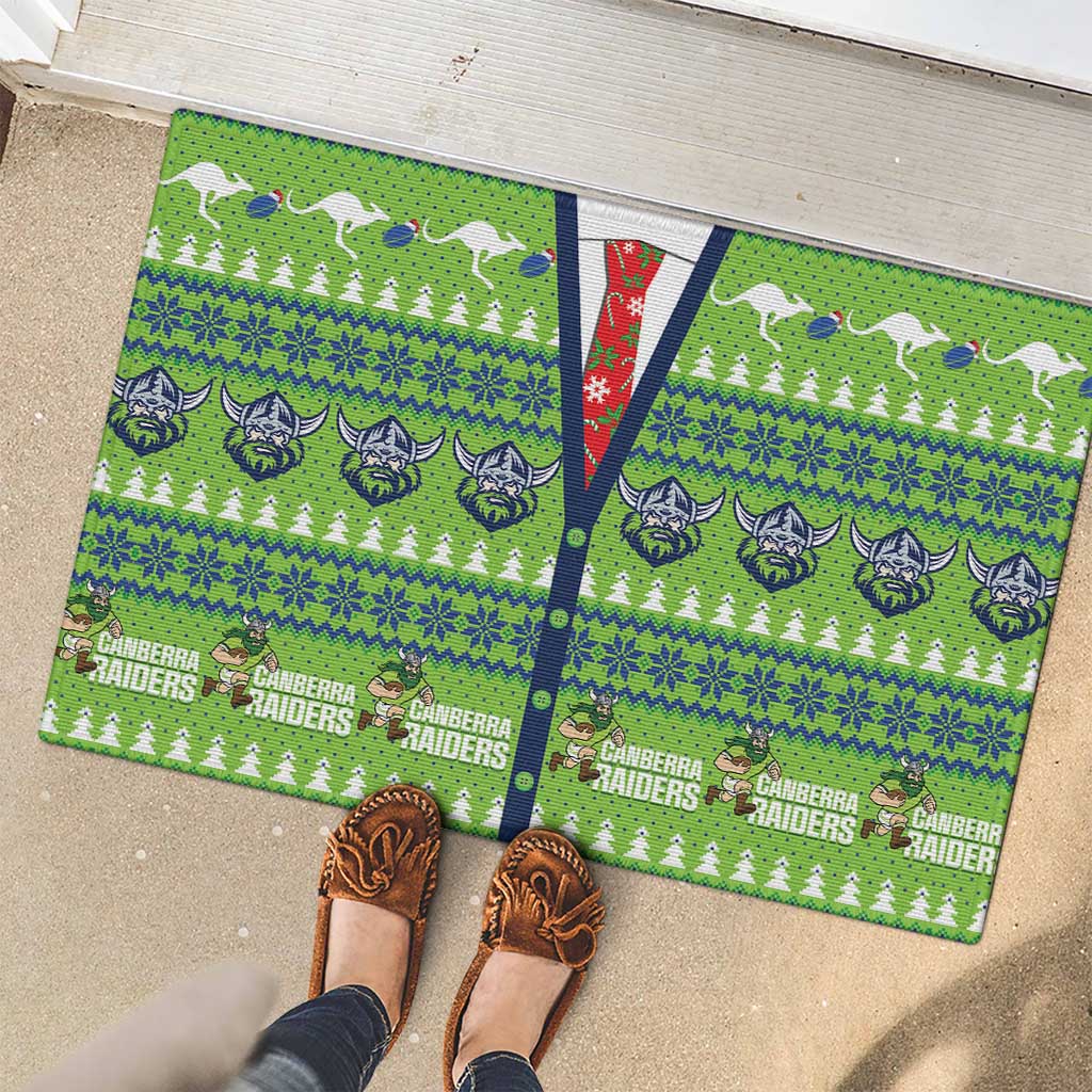 Raiders Rugby Christmas Rubber Doormat Merry Xmas Canberra Cardigan Style - Aussie Hoodie