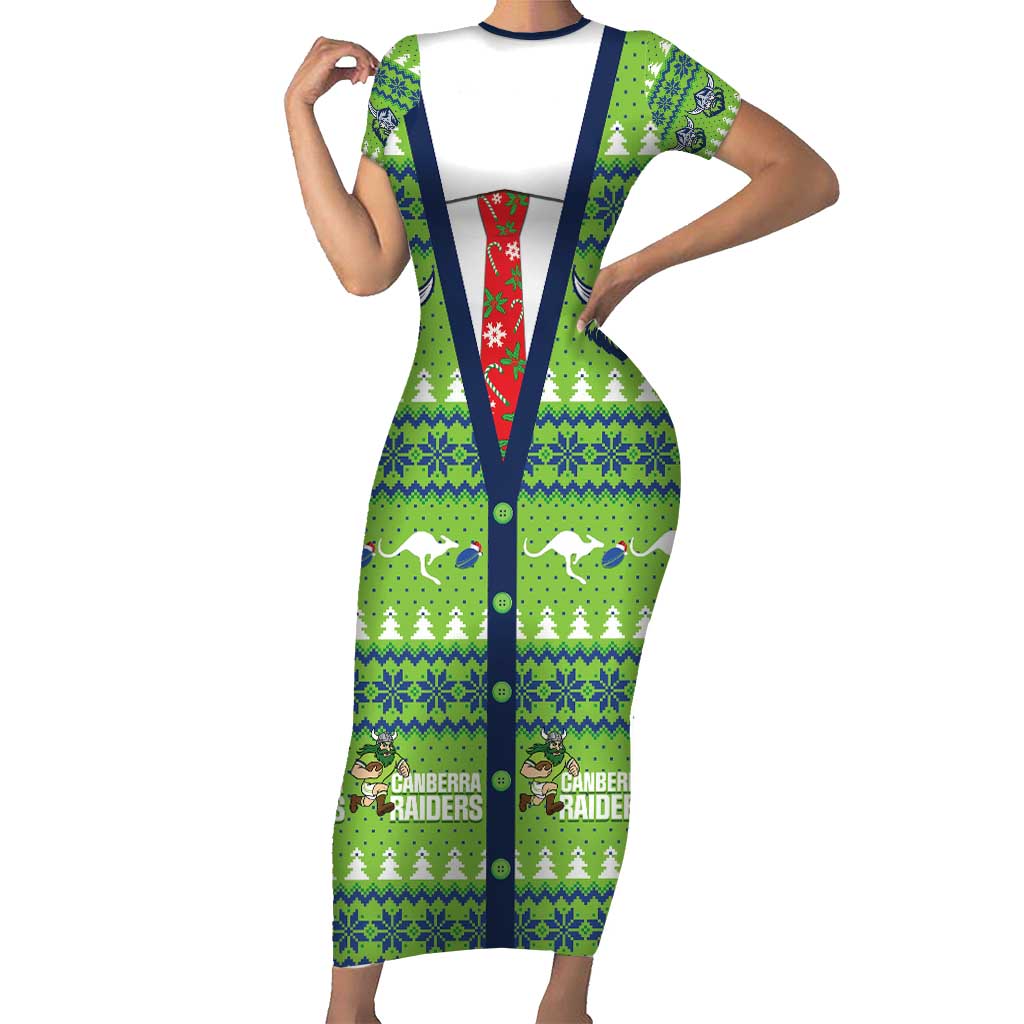 Raiders Rugby Christmas Short Sleeve Bodycon Dress Merry Xmas Canberra Cardigan Style - Aussie Hoodie