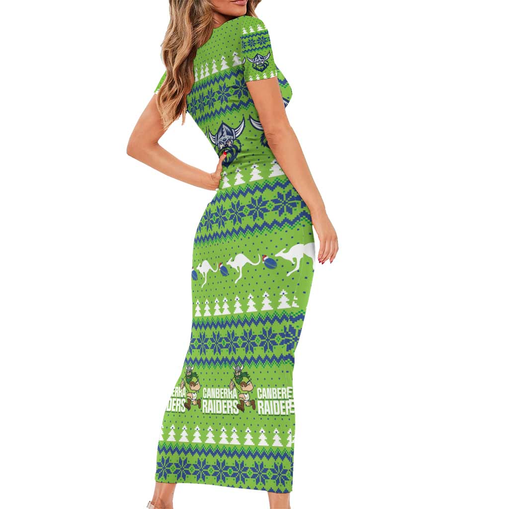 Raiders Rugby Christmas Short Sleeve Bodycon Dress Merry Xmas Canberra Cardigan Style - Aussie Hoodie