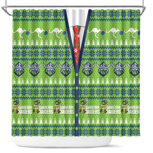 Raiders Rugby Christmas Shower Curtain Merry Xmas Canberra Cardigan Style - Aussie Hoodie