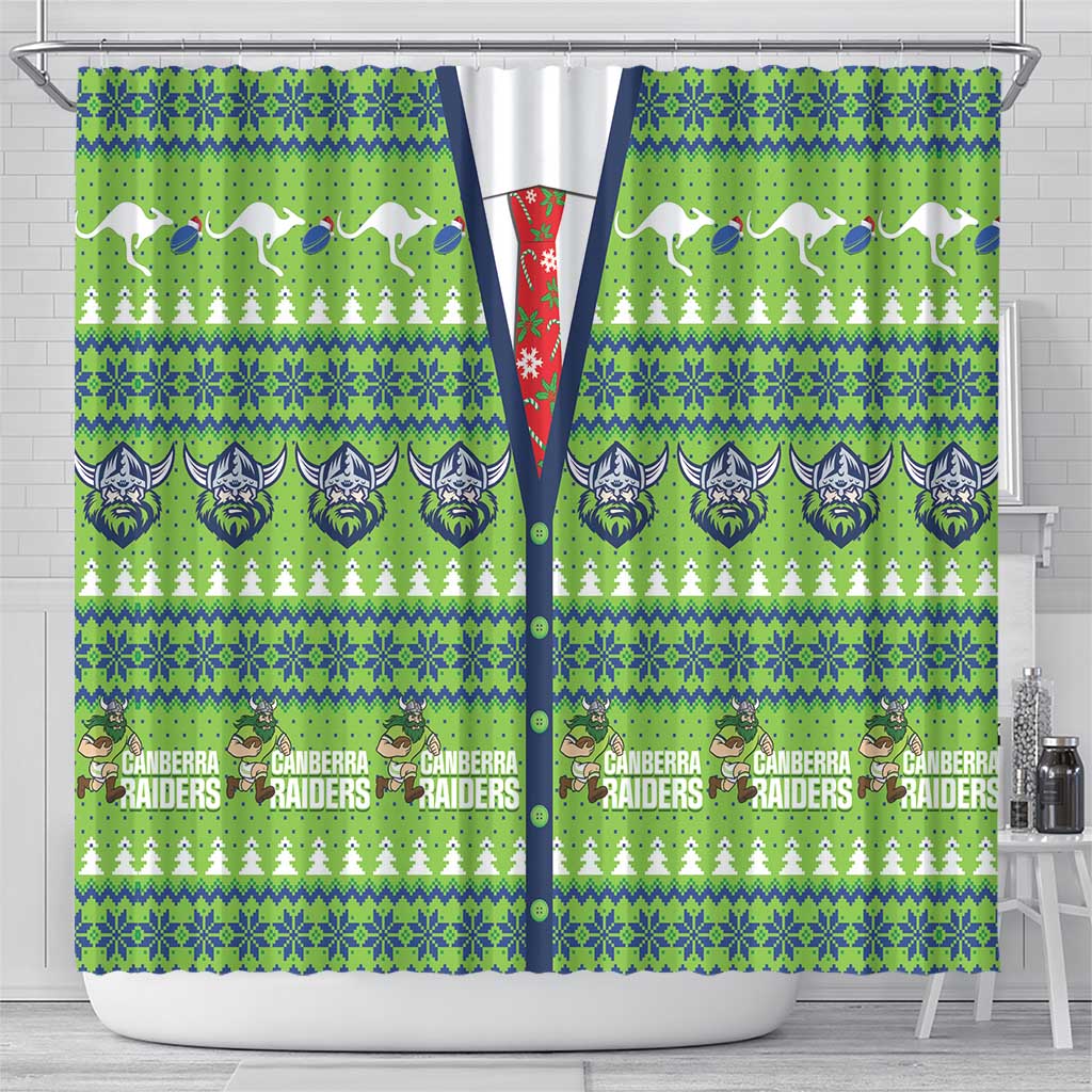 Raiders Rugby Christmas Shower Curtain Merry Xmas Canberra Cardigan Style - Aussie Hoodie