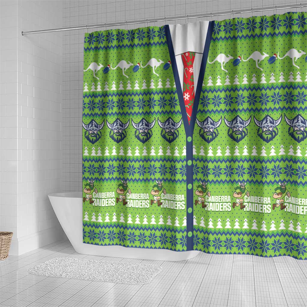 Raiders Rugby Christmas Shower Curtain Merry Xmas Canberra Cardigan Style - Aussie Hoodie
