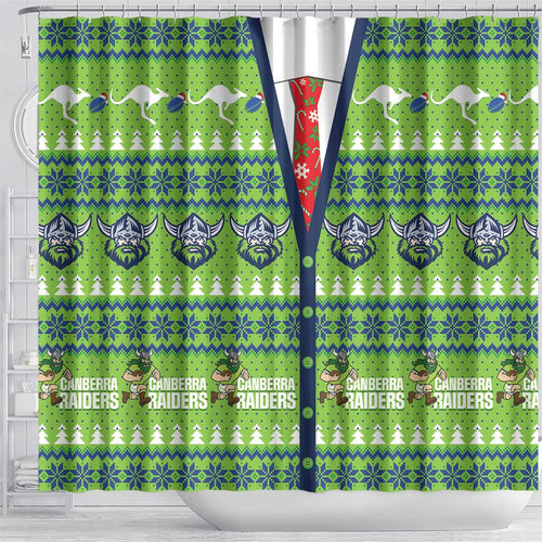 Raiders Rugby Christmas Shower Curtain Merry Xmas Canberra Cardigan Style - Aussie Hoodie