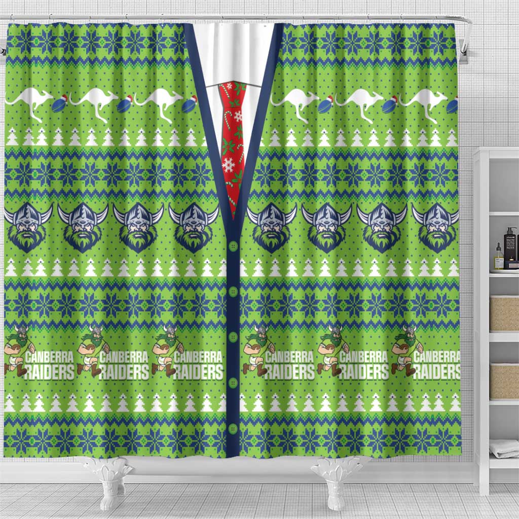 Raiders Rugby Christmas Shower Curtain Merry Xmas Canberra Cardigan Style - Aussie Hoodie