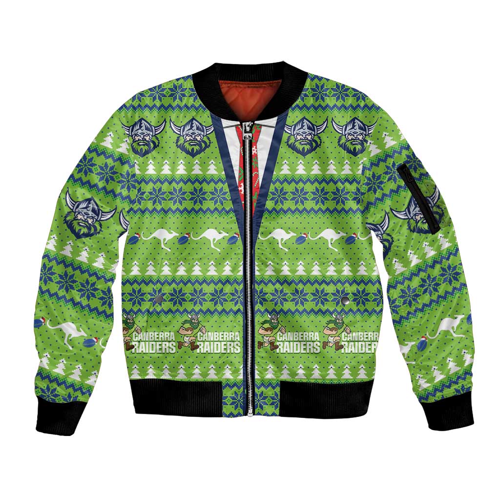Raiders Rugby Christmas Sleeve Zip Bomber Jacket Merry Xmas Canberra Cardigan Style - Aussie Hoodie