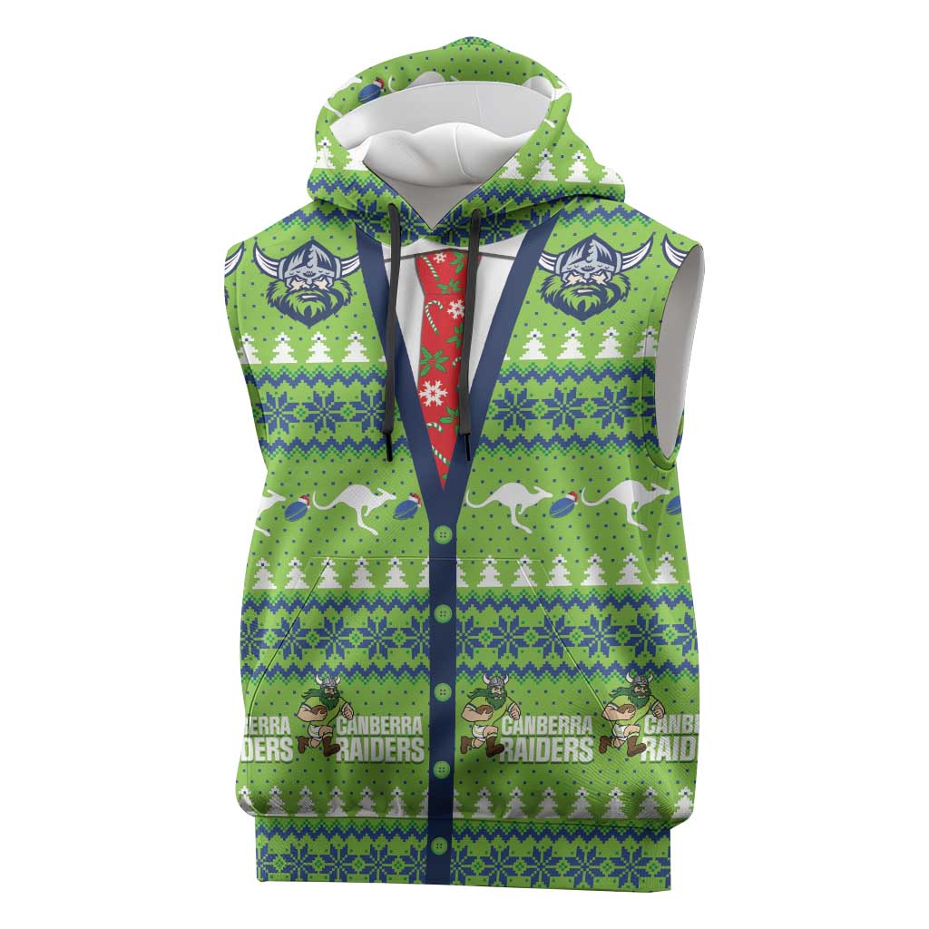 Raiders Rugby Christmas Sleeveless Hoodie Merry Xmas Canberra Cardigan Style - Aussie Hoodie