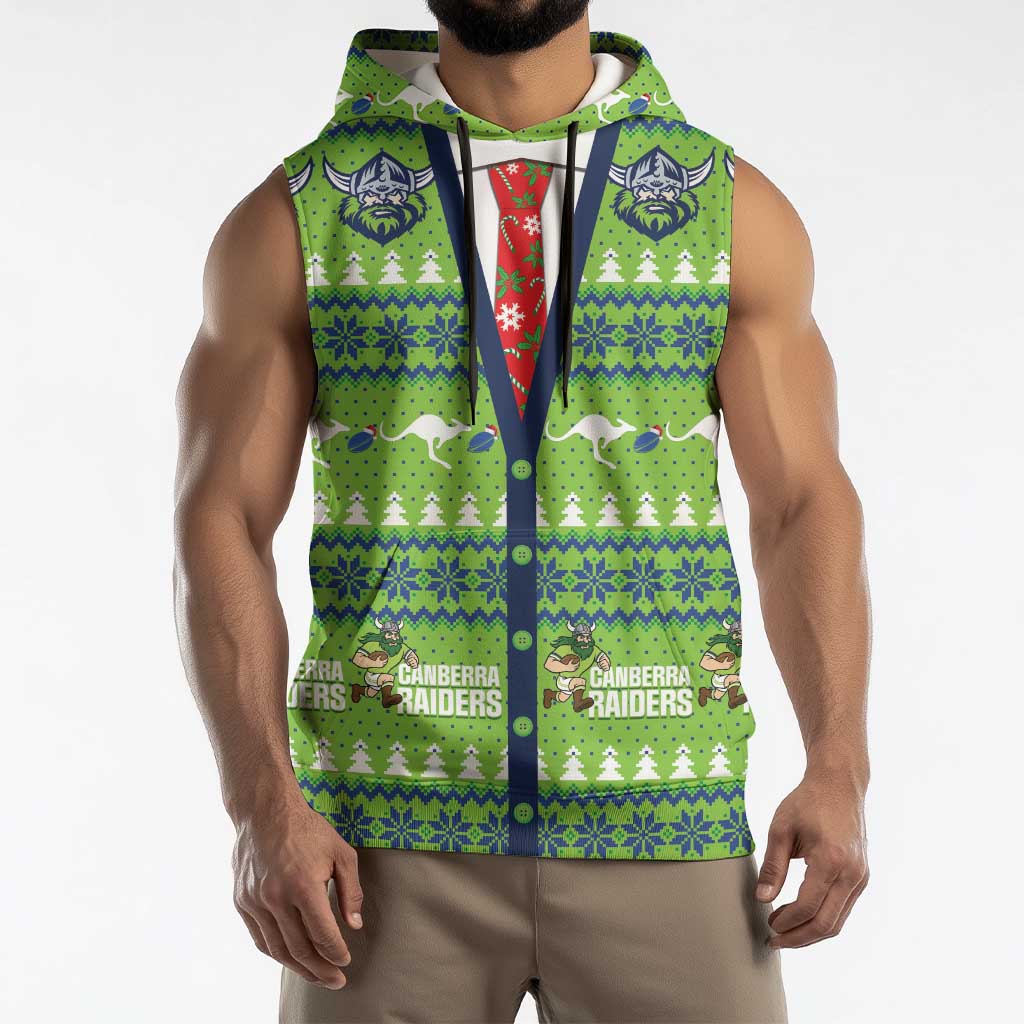Raiders Rugby Christmas Sleeveless Hoodie Merry Xmas Canberra Cardigan Style - Aussie Hoodie