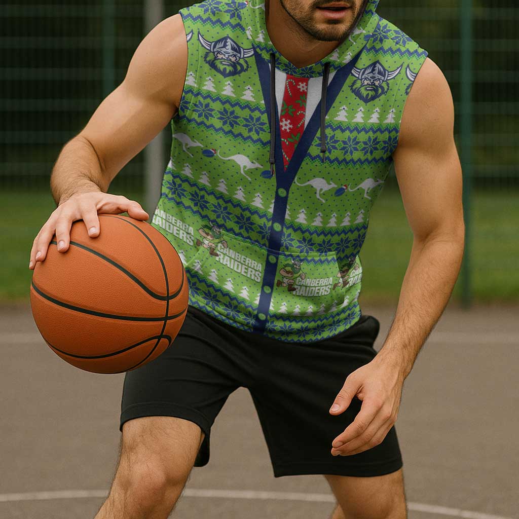 Raiders Rugby Christmas Sleeveless Hoodie Merry Xmas Canberra Cardigan Style - Aussie Hoodie