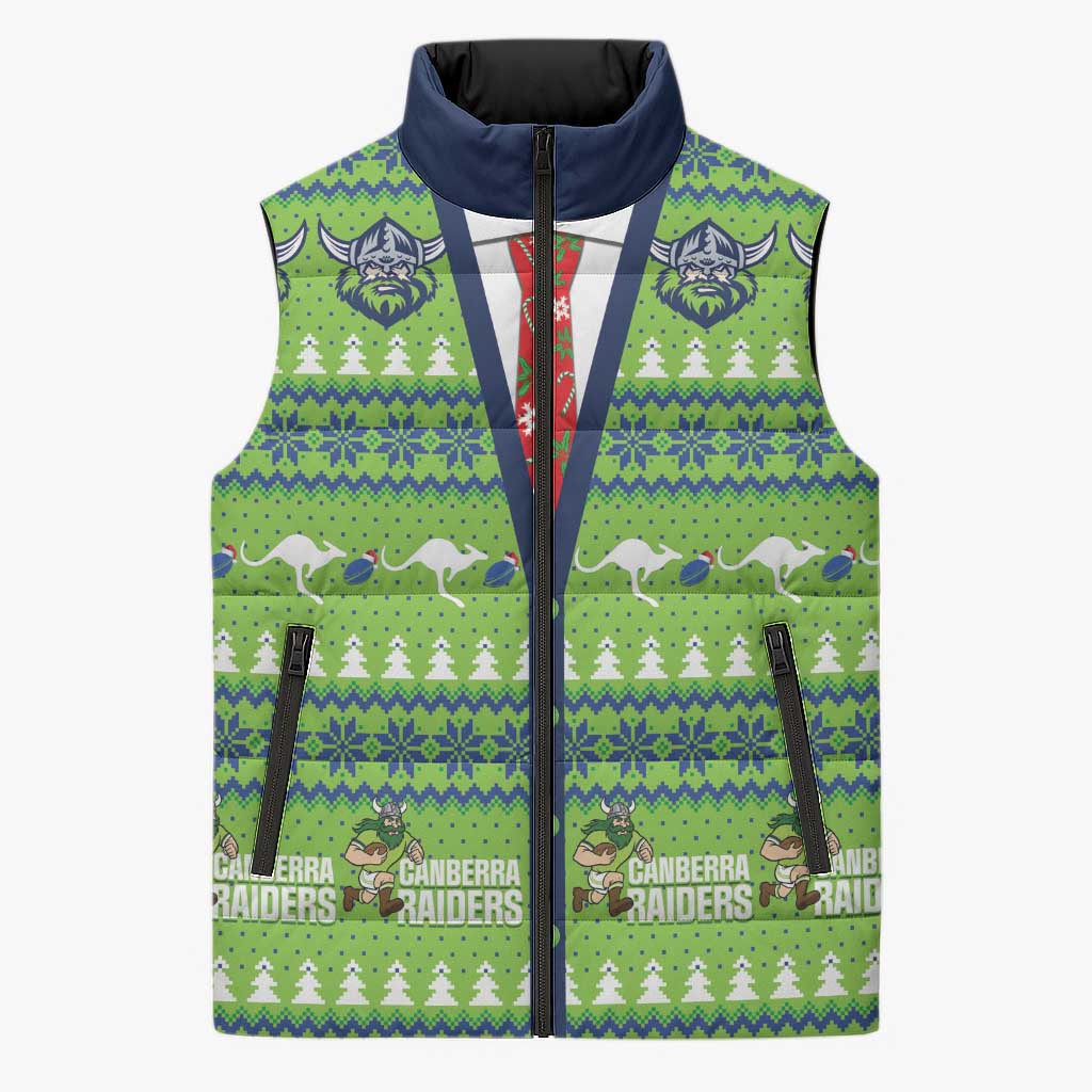 Raiders Rugby Christmas Sleeveless Puffer Jacket Merry Xmas Canberra Cardigan Style - Aussie Hoodie