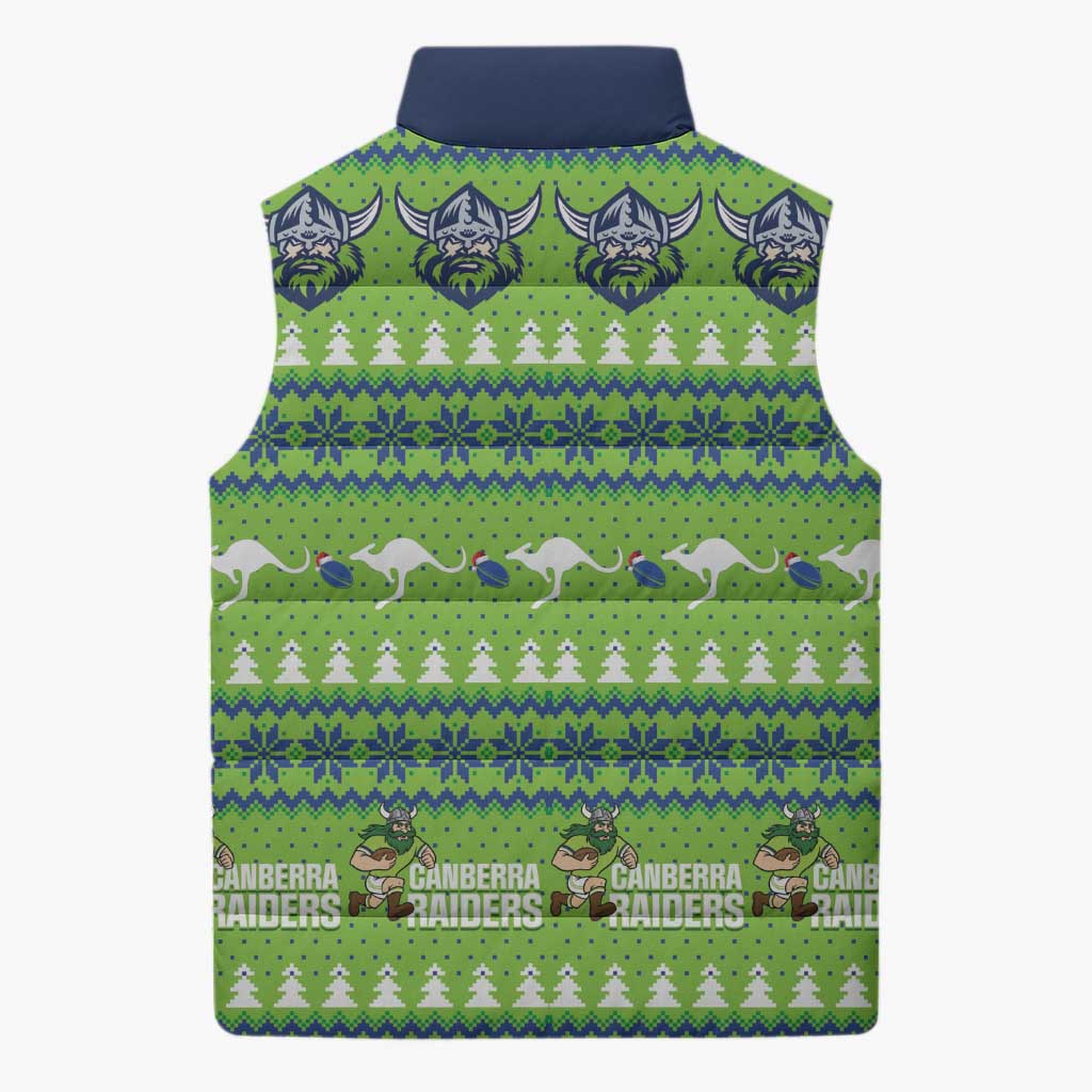 Raiders Rugby Christmas Sleeveless Puffer Jacket Merry Xmas Canberra Cardigan Style - Aussie Hoodie