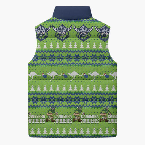 Raiders Rugby Christmas Sleeveless Puffer Jacket Merry Xmas Canberra Cardigan Style - Aussie Hoodie