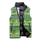 Raiders Rugby Christmas Sleeveless Puffer Jacket Merry Xmas Canberra Cardigan Style - Aussie Hoodie