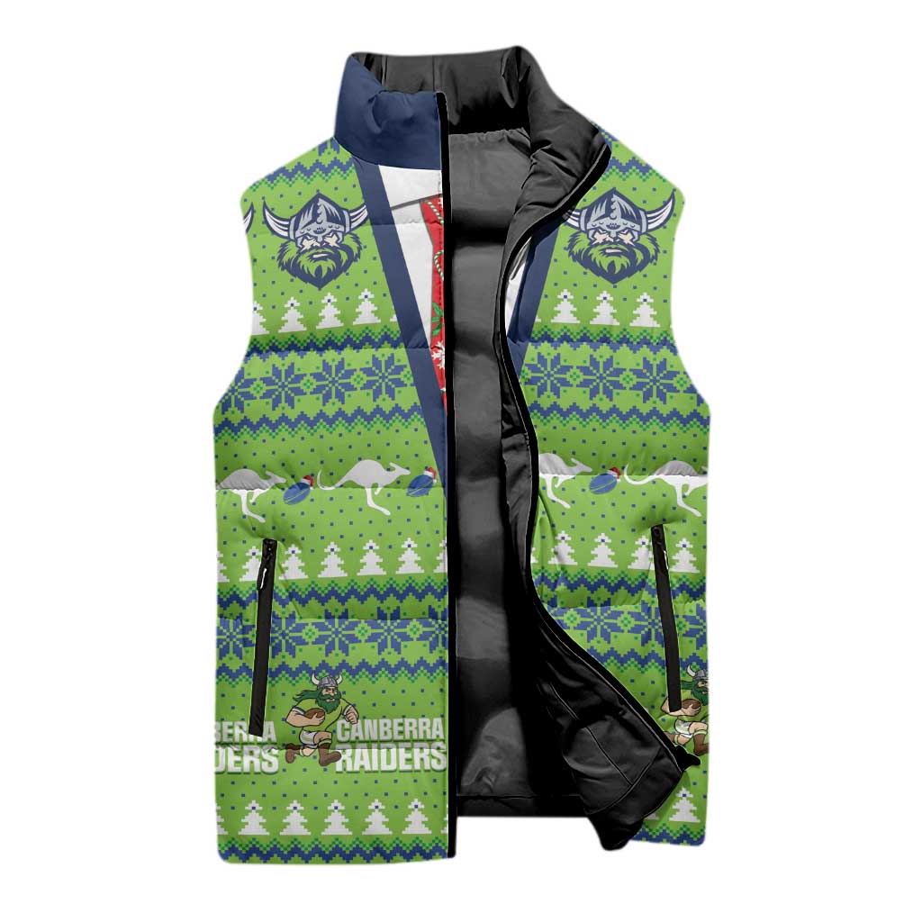 Raiders Rugby Christmas Sleeveless Puffer Jacket Merry Xmas Canberra Cardigan Style - Aussie Hoodie
