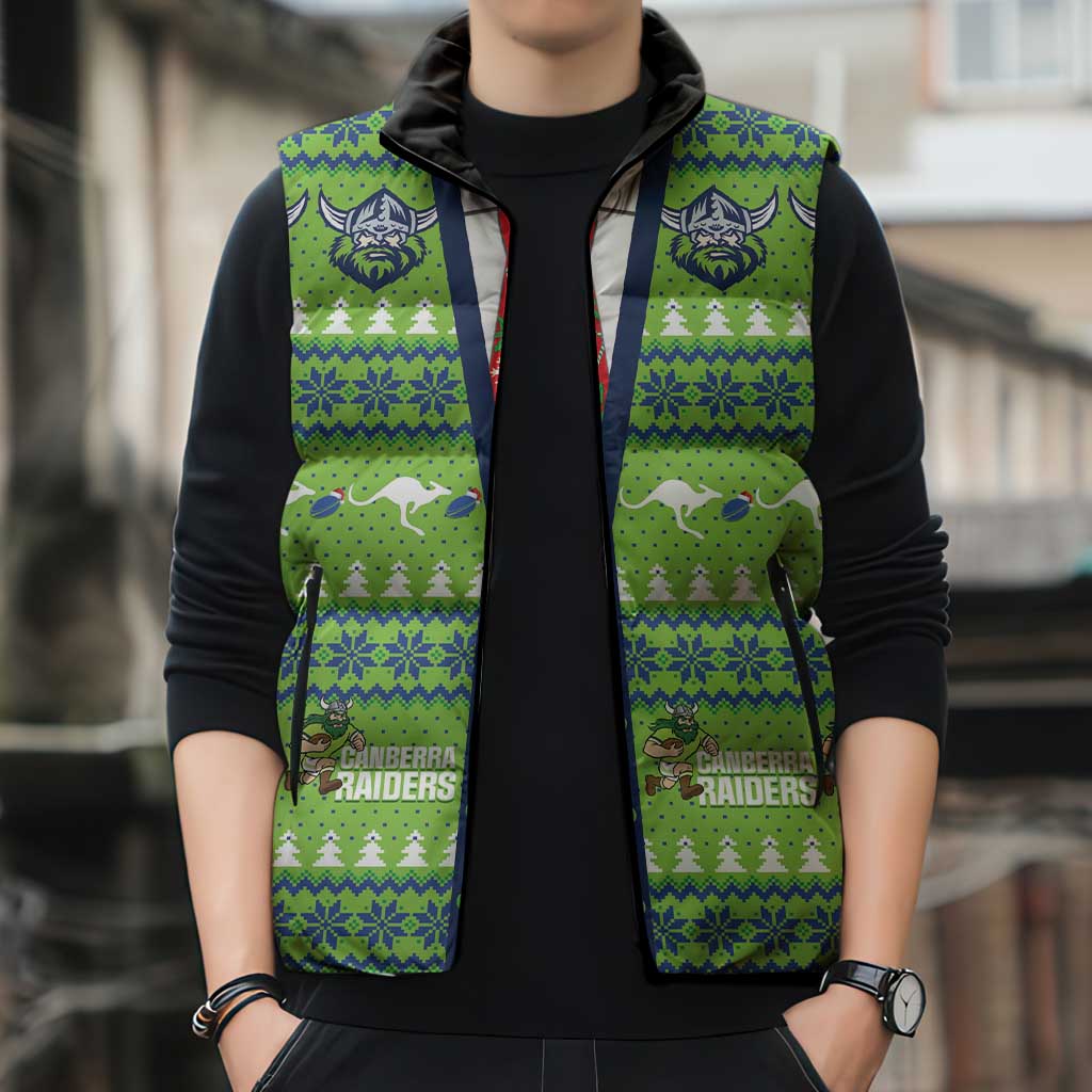 Raiders Rugby Christmas Sleeveless Puffer Jacket Merry Xmas Canberra Cardigan Style - Aussie Hoodie