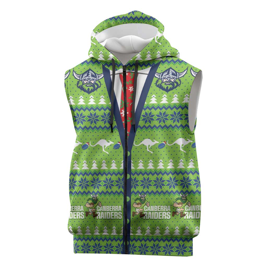 Raiders Rugby Christmas Sleeveless Zip Hoodie Merry Xmas Canberra Cardigan Style LT14