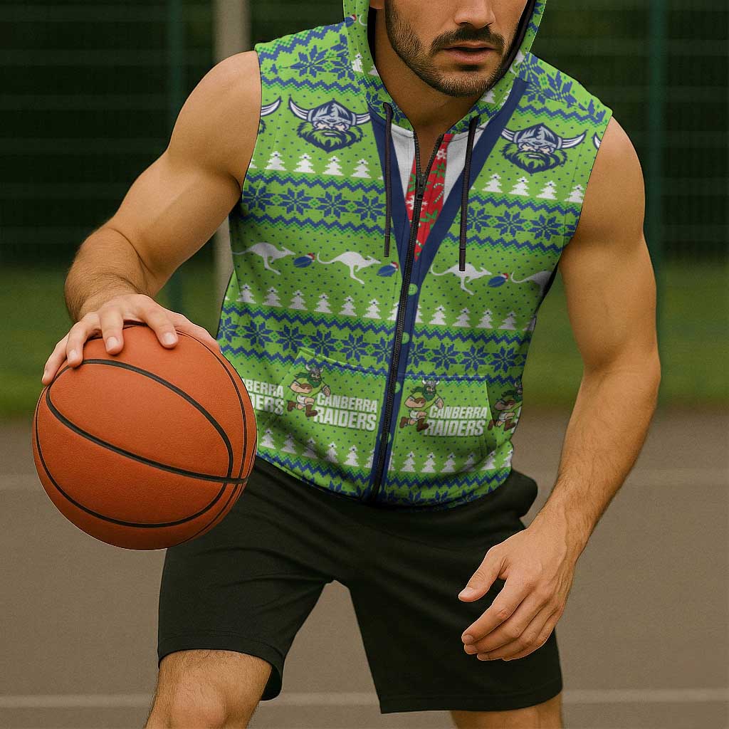 Raiders Rugby Christmas Sleeveless Zip Hoodie Merry Xmas Canberra Cardigan Style LT14