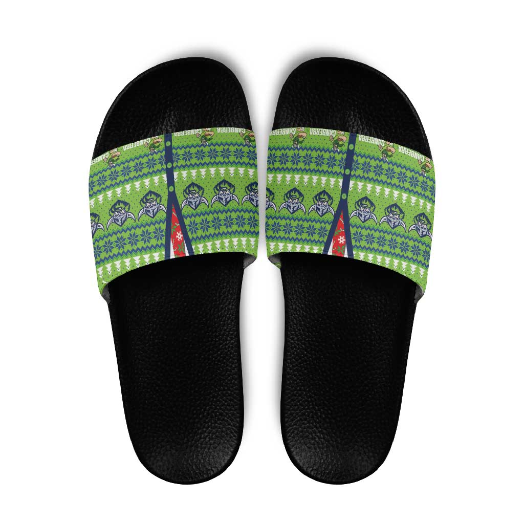 Raiders Rugby Christmas Slide Sandals Merry Xmas Canberra Cardigan Style - Aussie Hoodie