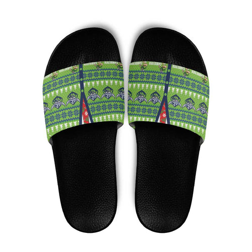 Raiders Rugby Christmas Slide Sandals Merry Xmas Canberra Cardigan Style - Aussie Hoodie
