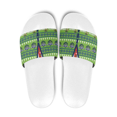 Raiders Rugby Christmas Slide Sandals Merry Xmas Canberra Cardigan Style - Aussie Hoodie