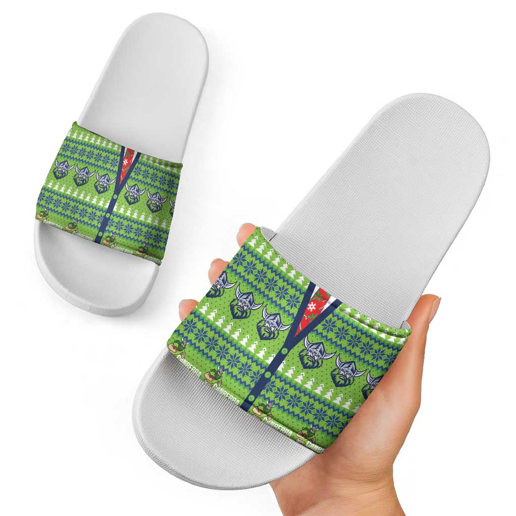 Raiders Rugby Christmas Slide Sandals Merry Xmas Canberra Cardigan Style - Aussie Hoodie
