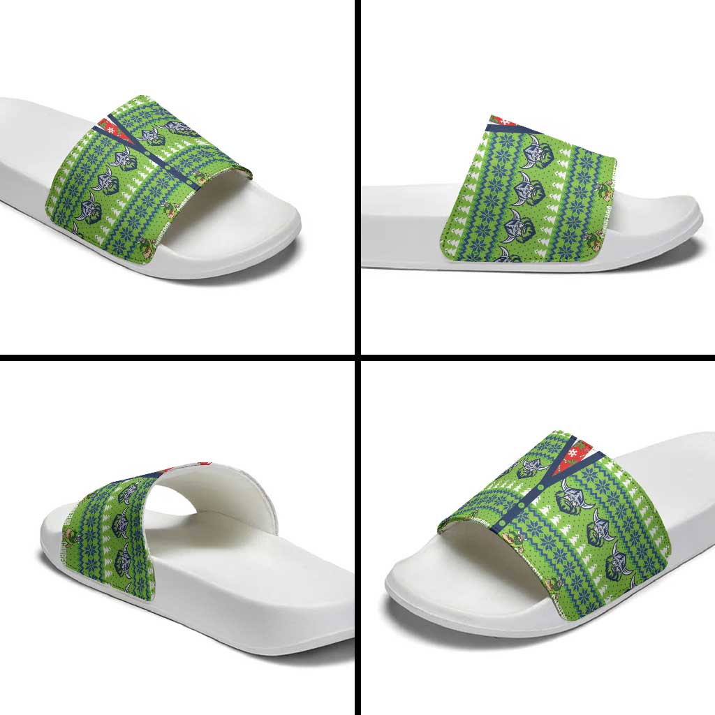 Raiders Rugby Christmas Slide Sandals Merry Xmas Canberra Cardigan Style - Aussie Hoodie