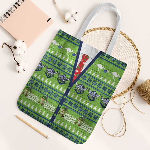 Raiders Rugby Christmas Tote Bag Merry Xmas Canberra Cardigan Style - Aussie Hoodie