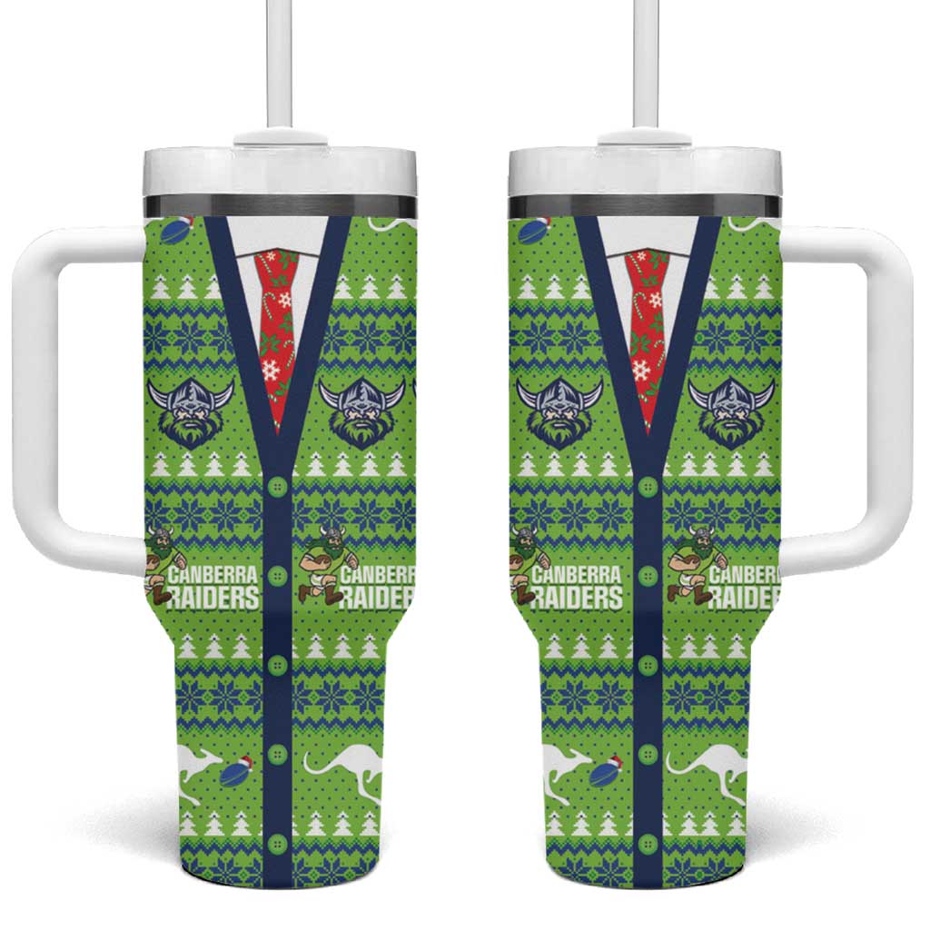 Raiders Rugby Christmas Tumbler With Handle Merry Xmas Canberra Cardigan Style - Aussie Hoodie