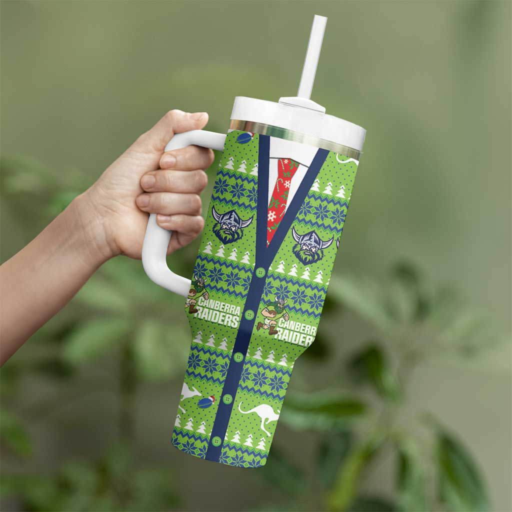 Raiders Rugby Christmas Tumbler With Handle Merry Xmas Canberra Cardigan Style - Aussie Hoodie
