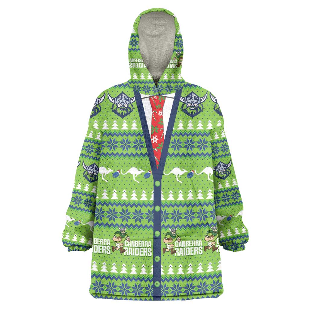 Raiders Rugby Christmas Wearable Blanket Hoodie Merry Xmas Canberra Cardigan Style - Aussie Hoodie