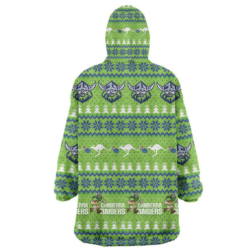 Raiders Rugby Christmas Wearable Blanket Hoodie Merry Xmas Canberra Cardigan Style - Aussie Hoodie
