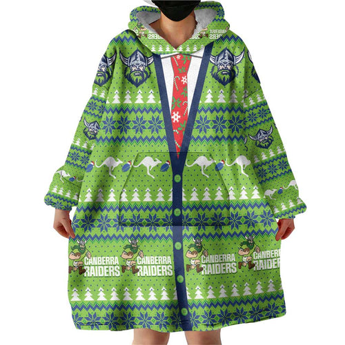 Raiders Rugby Christmas Wearable Blanket Hoodie Merry Xmas Canberra Cardigan Style - Aussie Hoodie