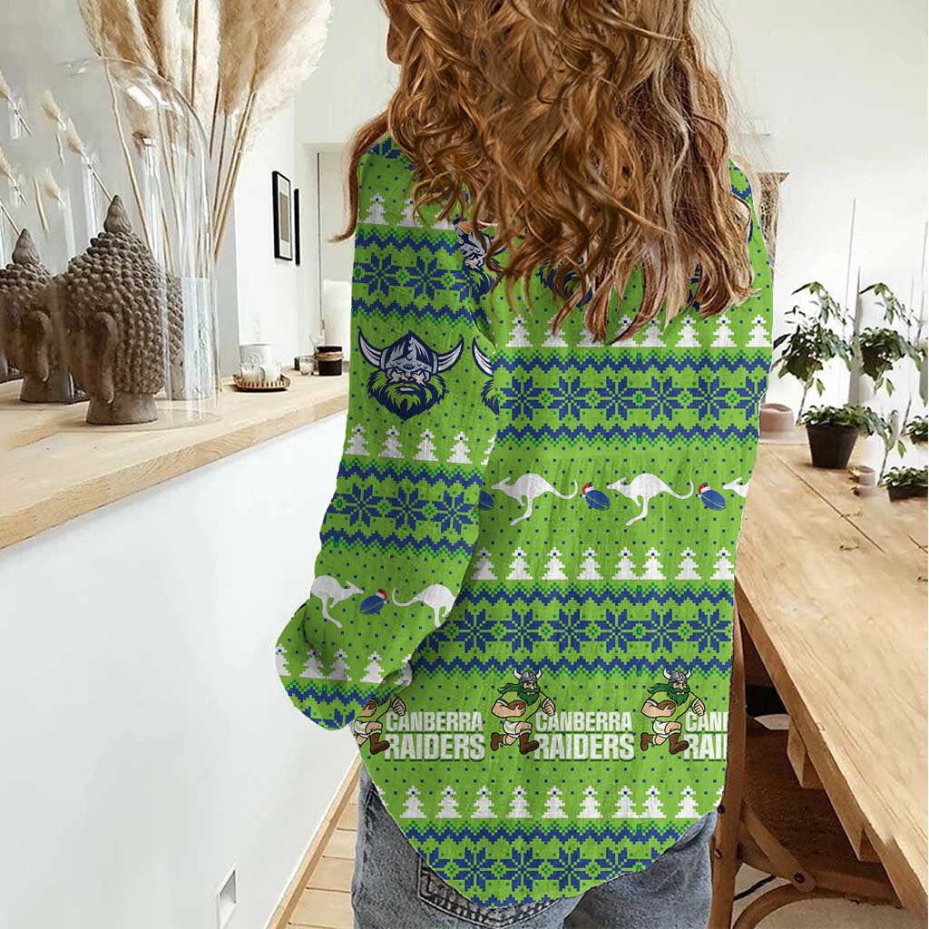 Raiders Rugby Christmas Women Casual Shirt Merry Xmas Canberra Cardigan Style - Aussie Hoodie