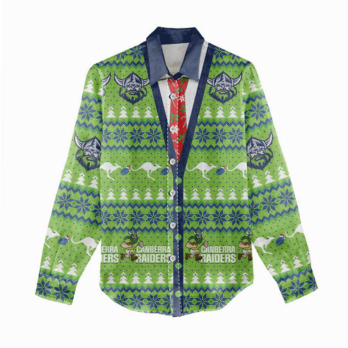 Raiders Rugby Christmas Women Casual Shirt Merry Xmas Canberra Cardigan Style - Aussie Hoodie