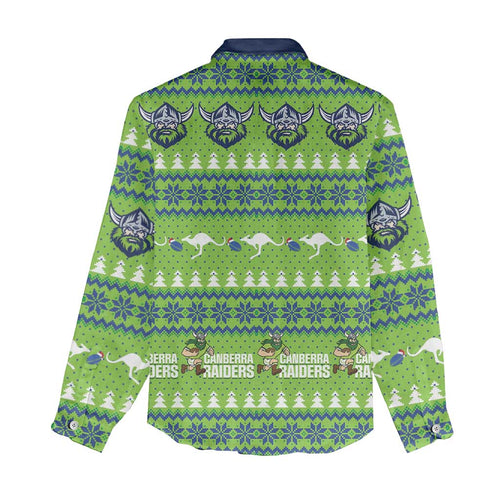 Raiders Rugby Christmas Women Casual Shirt Merry Xmas Canberra Cardigan Style - Aussie Hoodie